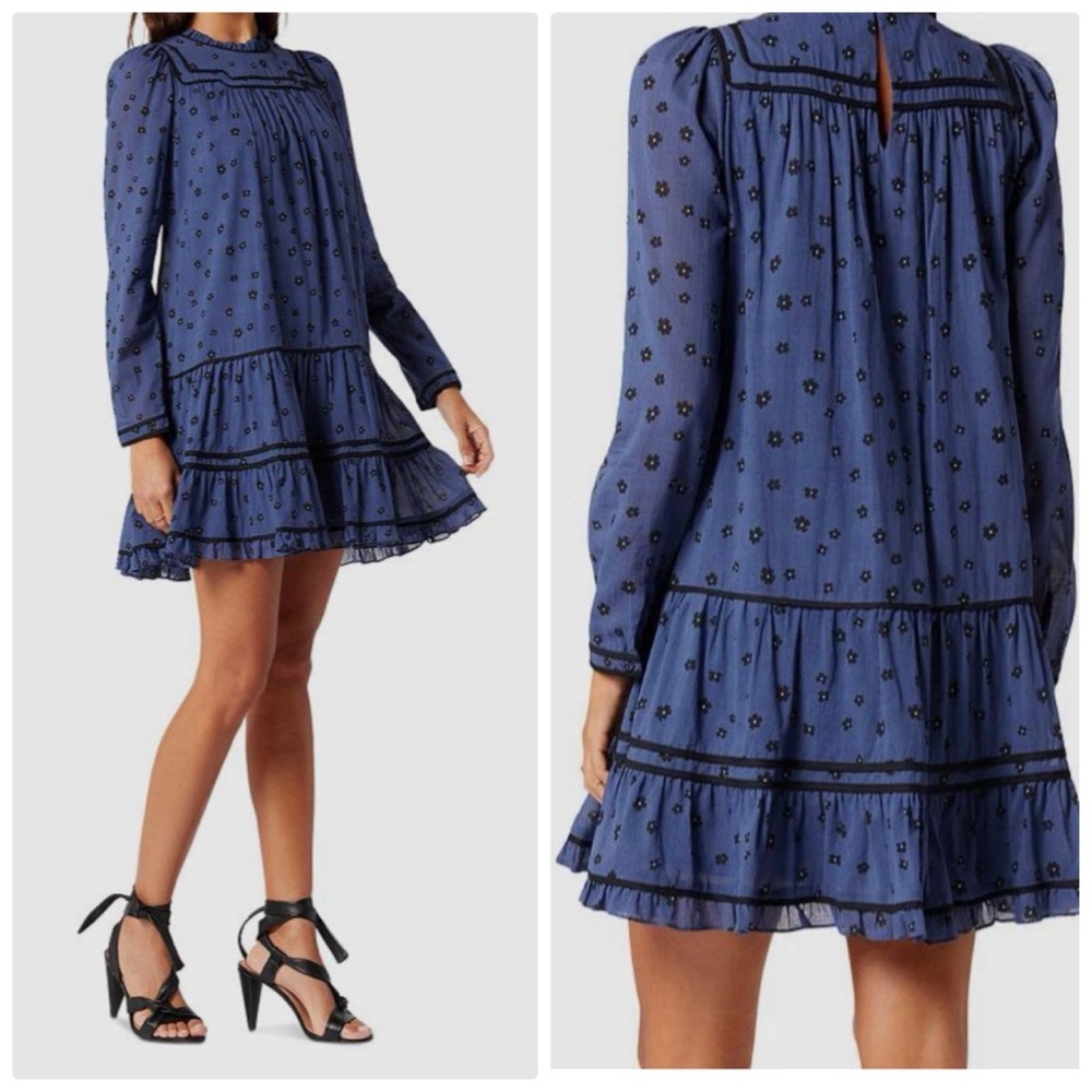Joie Bessin‎ Floral Cotton Long Sleeve Shift Babydoll Dress Size Small